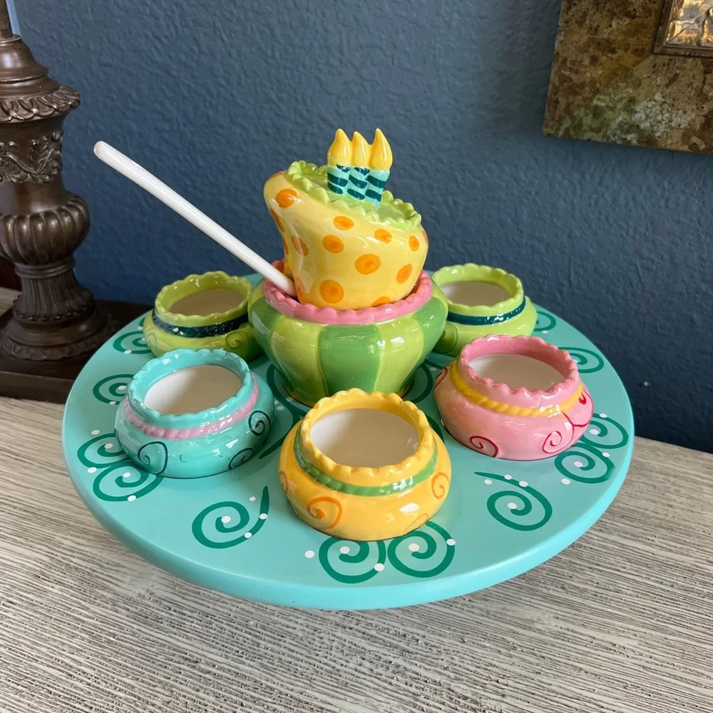 2008 Boston Warehouse Cake Walk Lazy Susan Set - Pink, Green, Yellow